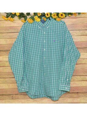 Ralph Lauren Blake Men's Green Plaid Button Up Shirt XL Embroidered Logo Casual